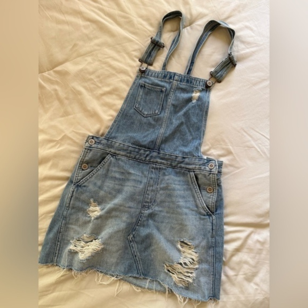 Distressed Denim Overall Dress